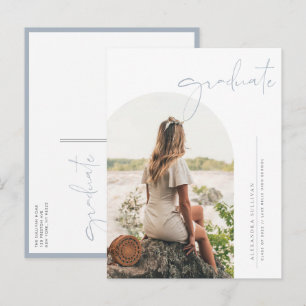 Carte Postale Faire-part Boho Dusty Blue Minimalist Arch Photo Graduation