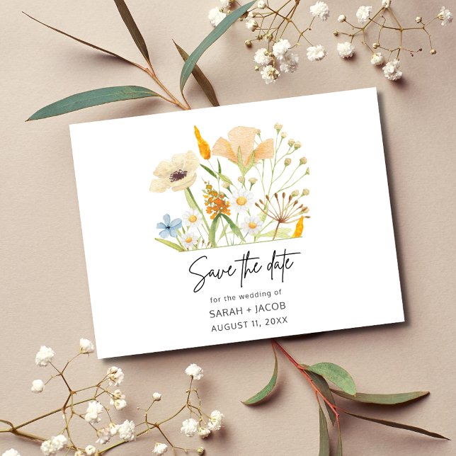 Carte Postale Faire-part Boho Fleurs sauvages Budget Mariage Enregistrer la (Boho Wildflowers Budget Wedding Save the Date)