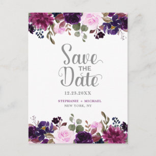 Carte Postale Faire-part Boho floral de lavande violette Enregistrer la dat