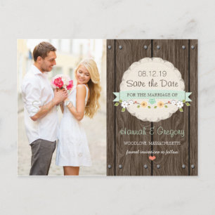 CARTE POSTALE FAIRE-PART BOHO FLORALE VERT À LA MINTE ENREGISTRER LA DATE