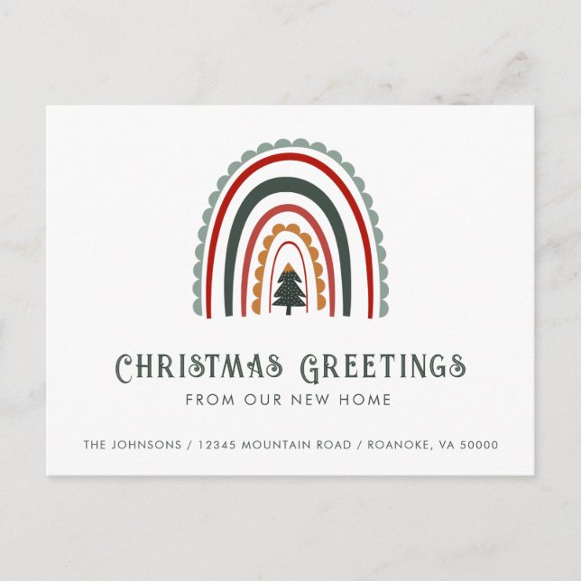 Carte Postale Faire-part Boho Joyeux Noël depuis ma nouvelle maison arc-en- (Devant)