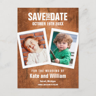 Carte Postale Faire-part Boho Photos d'enfance Bois Vintage Enregistrer la