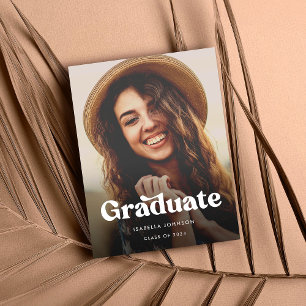 Carte Postale Faire-part Boho Retro Typographie Photo Graduation