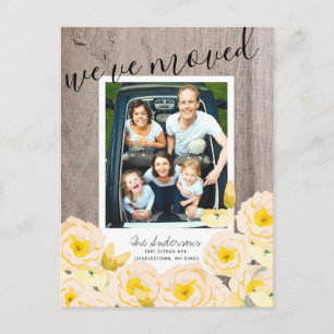 Carte Postale Faire-part Boho Rustique Rose Floral Bois Photo Moving