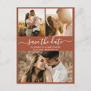 Carte Postale Faire-part Boho Terracotta Photo Collage Enregistrer La Date
