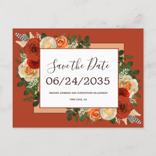 Carte Postale Faire-part Boho Terracotta rouille Mariage floral Enregistrer