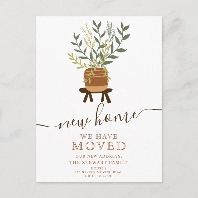 Carte Postale Faire-part Boho terre pot de plante rétro maison déménagement (Devant)