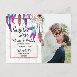 Carte Postale Faire-part Boho Watercolor Dreamcatcher Rose Gold Dates de sa