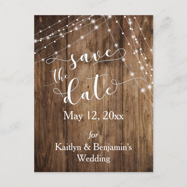 Carte Postale Faire-part Bois Brun Rustique, Cordes Claires Sauvegarder la  (Devant)