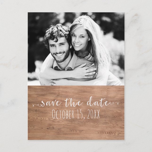 Carte Postale Faire-part Bois clair ENREGISTRER LA DATE Rustique Mariage Ph (Devant)