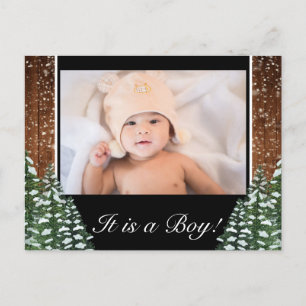 Carte Postale Faire-part Bois enneigé noir et forêt bébé garçon naissance p