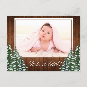 Carte Postale Faire-part Bois neigeux & Forêt Pays Bébé Fille Photo Naissan