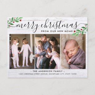 Carte Postale Faire-part Bois rustique Joyeux Noël 3 Photo Holiday Moving