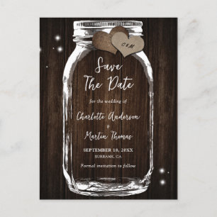 Carte Postale Faire-part Bois Rustique Mason Jar Mariage Enregistrer La Dat