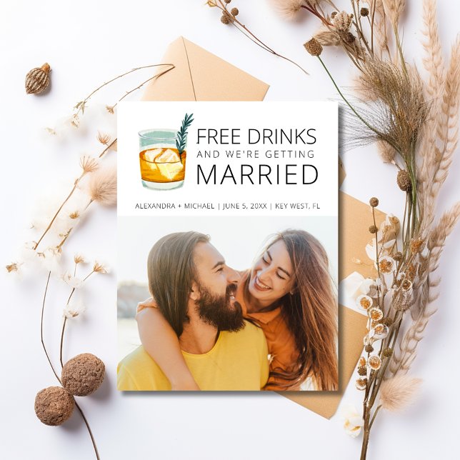 Carte Postale Faire-part Boissons gratuites Budget Mariage Enregistrer la d (Free Drinks Budget Wedding Save the Date Announcement Postcard)