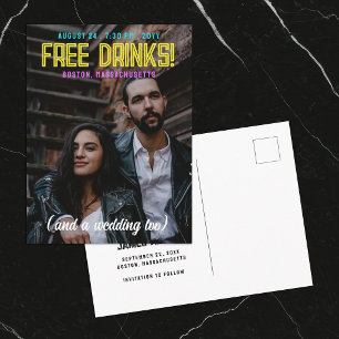 Carte Postale Faire-part Boissons gratuites ! Neon Fonts Wedding Enregistre