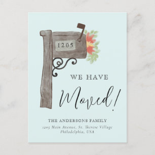 Carte Postale Faire-part Boite aux lettres aquarelle Nouveau Home Moteur bl
