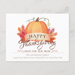 Carte Postale Faire-part bon thanksgiving Citrouille Nouvelle adresse résid