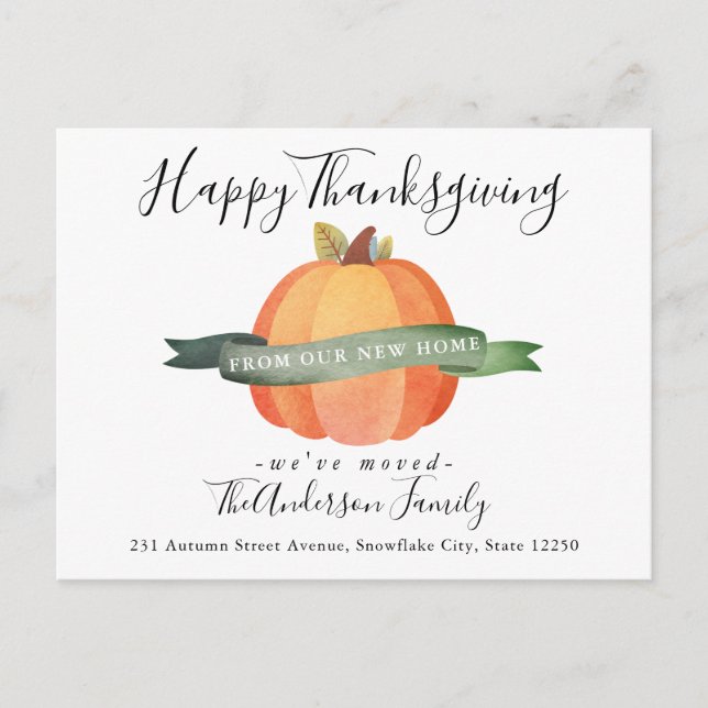 Carte Postale Faire-part Bon thanksgiving Nouveau Accueil Citrouille Vacanc (Devant)