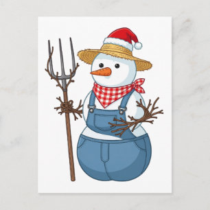 Carte Postale Faire-part Bonhomme de neige agriculteur Noël 2026 Ferme de v