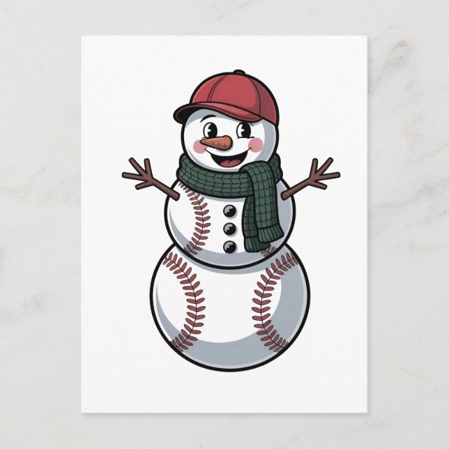Carte Postale Faire-part Bonhomme de neige Baseball Noël Santa Baseball Spo (Devant)