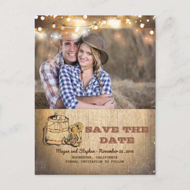 Carte Postale Faire-part Boots de cowboy Rustic Country Photo Enregistrer l (Devant)