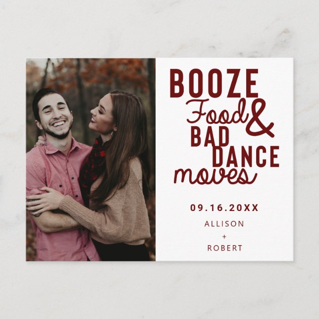 Carte Postale Faire-part Booze Food & Bad Dance Déplace Funny Date Photo (Devant)