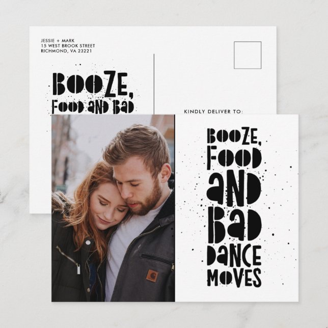 Carte Postale Faire-part Booze, Nourriture, Mauvaise Danse Déplace Photo Sa (Devant / Derrière)