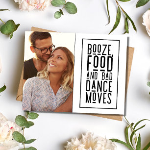Carte Postale Faire-part Booze, Nourriture, Mauvaise Danse Mariage amusant 