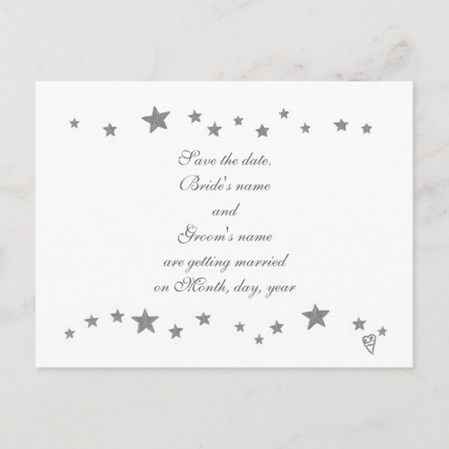 Carte Postale Faire-part Bordure d'étoiles d'argent vivante Mariage Enregis (Devant)