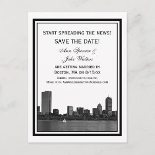 Carte Postale Faire-part Boston Skyline Etched encadré Enregistrer la date