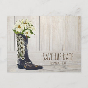 Carte Postale Faire-part Bot rustique de campagne avec des marguerites Save