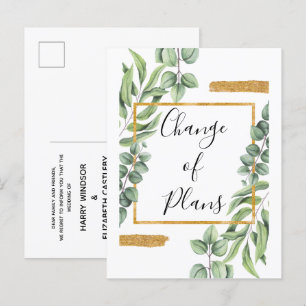 Carte Postale Faire-part Botanical Gold Changement de plans Mariage reporté