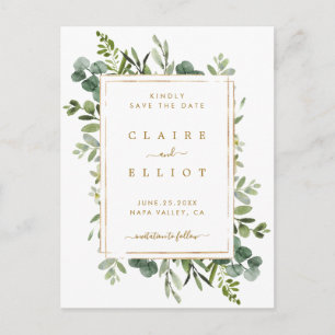 Carte Postale Faire-part Botanique Gold Greenery Wedding Enregistrer la dat