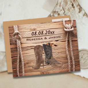 Carte Postale Faire-part Botte de bois Cowboy Pays de l'Ouest enregistrer l