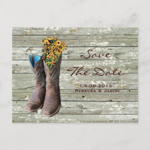 Carte Postale Faire-part bottes de cowboy mariage western country save the 