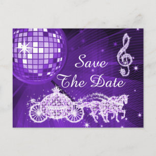 Carte Postale Faire-part Boule de Disco, Princesse Carrosse & Chevaux Sauve