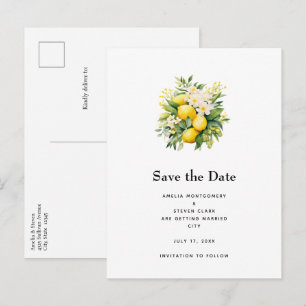 Carte Postale Faire-part Bouquet de citron avec Mariage de fleurs blanches