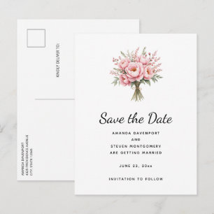 Carte Postale Faire-part Bouquet de fleurs de pivoine rose mariage Pretty