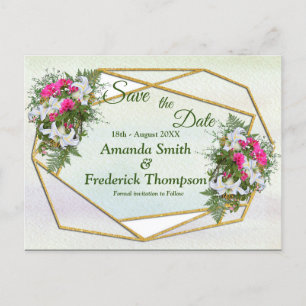 Carte Postale Faire-part Bouquet de fleurs géométriques GoldGlitter Enregis
