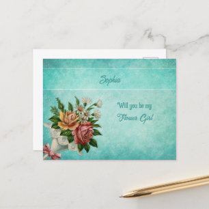 Carte Postale Faire-part Bouquet de Mariée Fleurs Personnalisées pour Fille