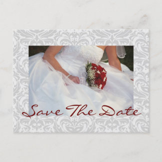 Carte Postale Faire-part Bouquet de Rose Damask Argent Enregistrer la date