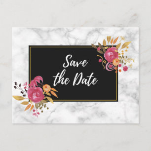 Carte Postale Faire-part Bouquets de fleurs roses dans les coins sur une ca