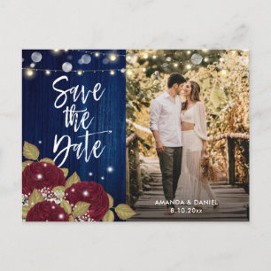 Carte Postale Faire-part Bourgogne et Marine Blue Wedding Enregistrer la Da