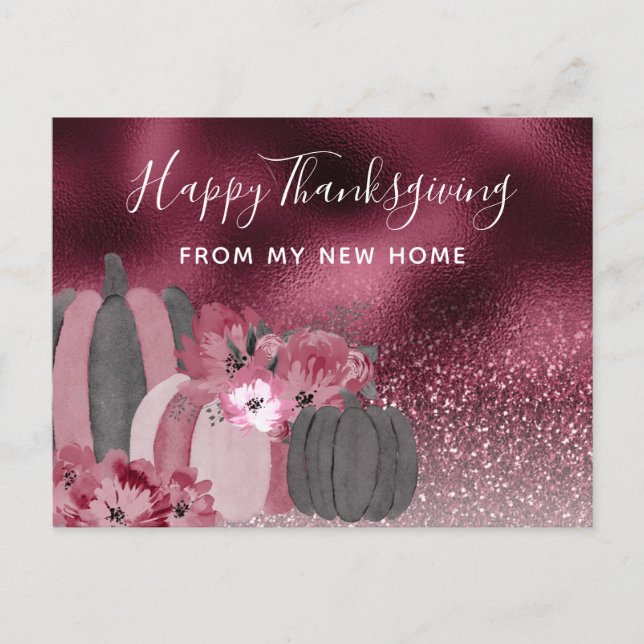 Carte Postale Faire-part Bourgogne Pailleté Fête de Thanksgiving Déménageme (Devant)
