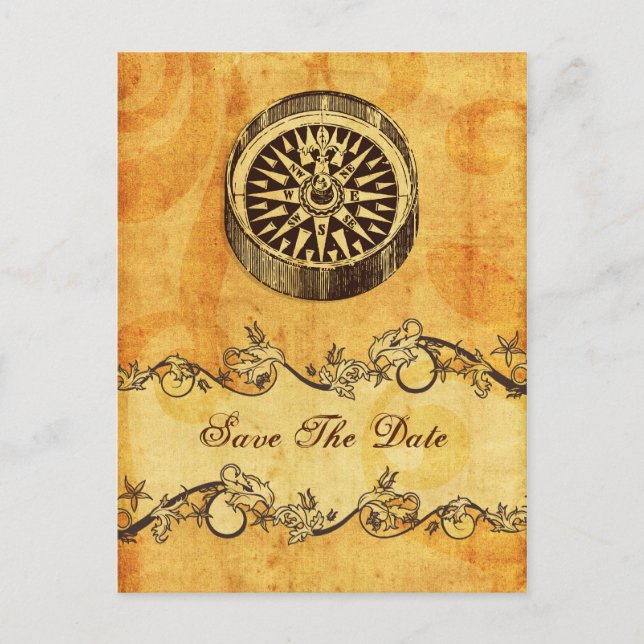Carte Postale Faire-part boussole rustique mariage nautique enregistrer la  (Devant)