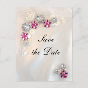 Carte Postale Faire-part Boutons Diamant rose Perle Mariage Enregistrer la 