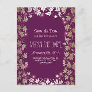 Carte Postale Faire-part Branches de jardin Plum et Gold Enregistrer la dat