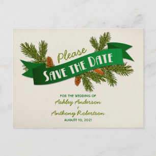 Carte Postale Faire-part Branches de pin Camping Mariage Enregistrer la dat