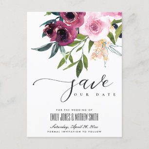 CARTE POSTALE FAIRE-PART BRIGHT BLUSH BURGUNDY FLORAL BUNCH ENREGISTRER LA 